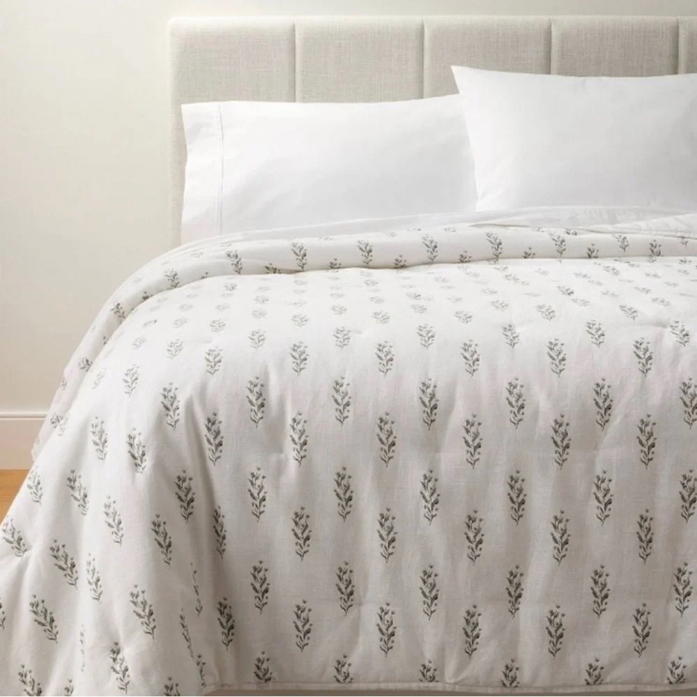 Studio McGee Full/Queen Lofty Cotton Slub Wood Block Floral Quilt - Threshold